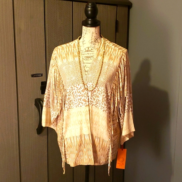 Ruby Rd Petite Tops - Ruby Rd Lady's Petite Open Fringed Beautiful Party Tunic